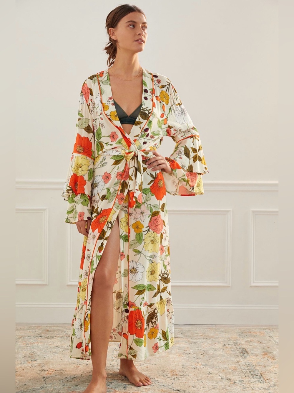 Anthropologie Maaji Ruffled Botanical Robe | - Picture 2 of 9